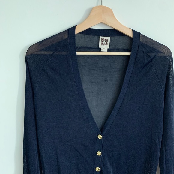 Anne Klein - Navy Blue Mesh Cardigan Gold Buttons - Picture 2 of 6